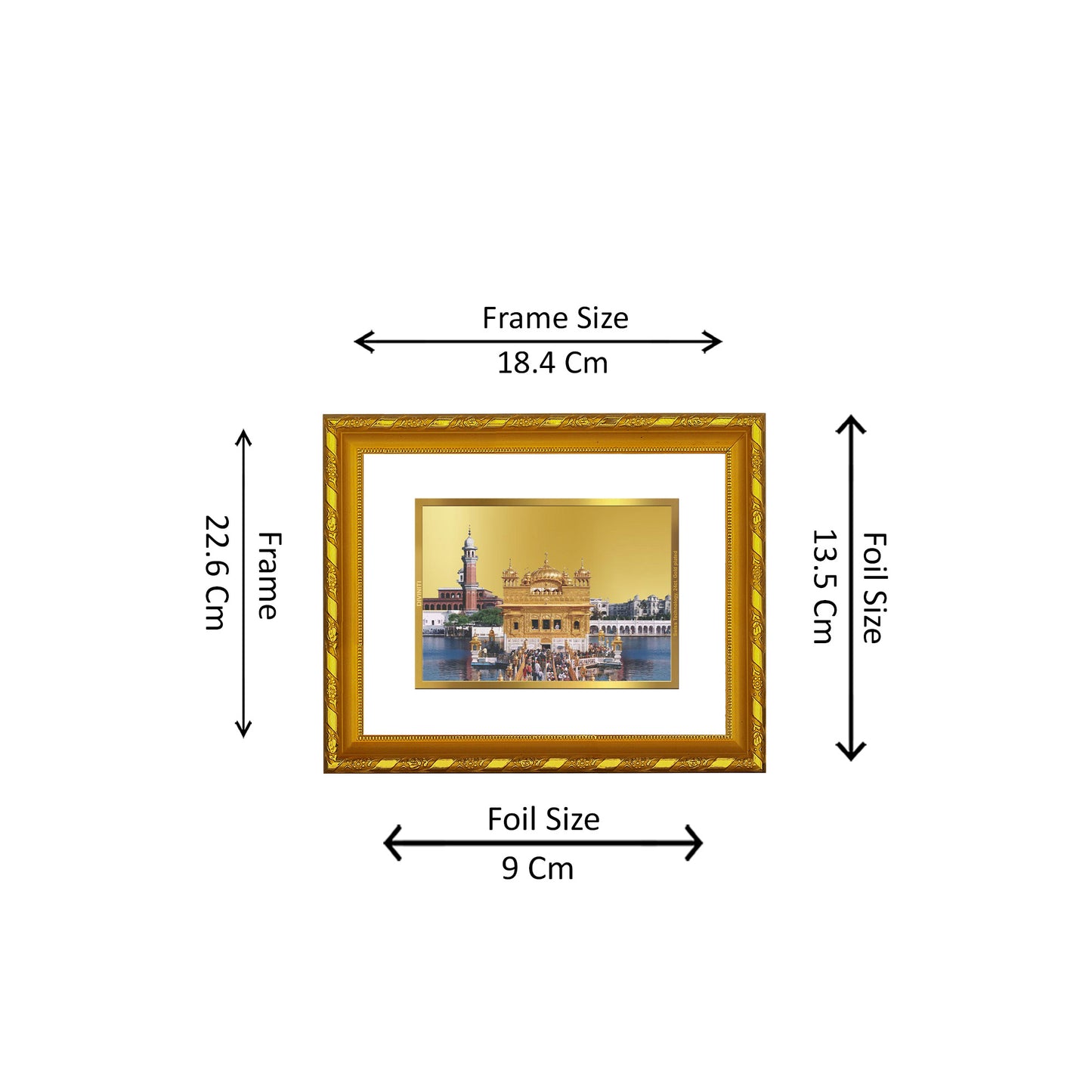 DIVINITI 24K Gold Plated Foil Sachkhand Shri Darbar Sahib (Golden Temple) Modern Photo Frame for Wall Hanging, Workshop, Table Top, Home Decor, Gift|DG103 Size 2 (22.6x18.4 CM)