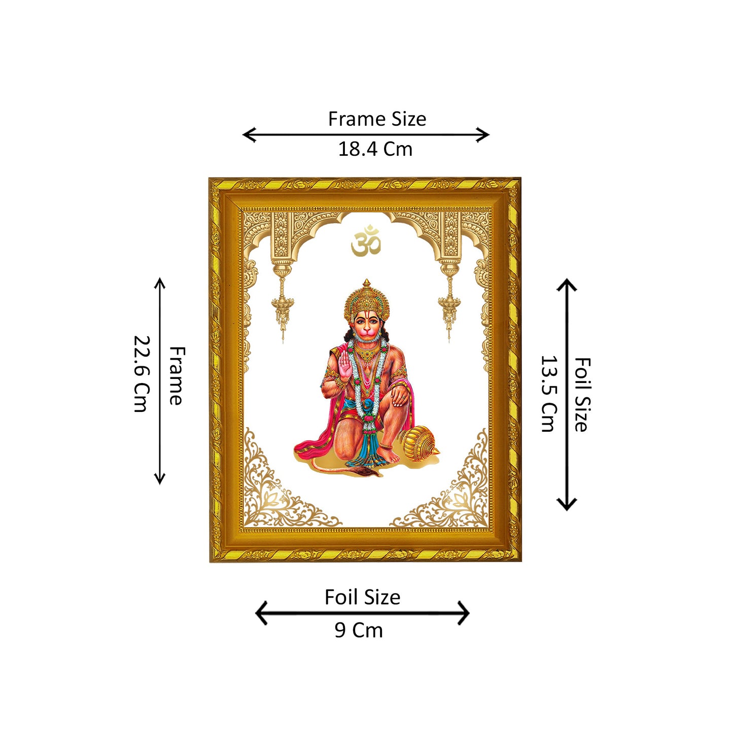 DIVINITI 24K Gold Plated Foil Lord Hanuman Photo Frame Idol for Home Decor, Puja Room, Table Top, Wall Hanging, Workshop, Gift|DG103 Size 2 (22.6x18.4 CM)
