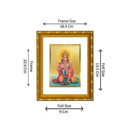 DIVINITI 24K Gold Plated Lord Hanuman Photo Frame Idol for Home & Office Decor, Wall Hanging, Workshop, Table Top, Gift|DG103 Size 2 (22.6x18.4 CM)