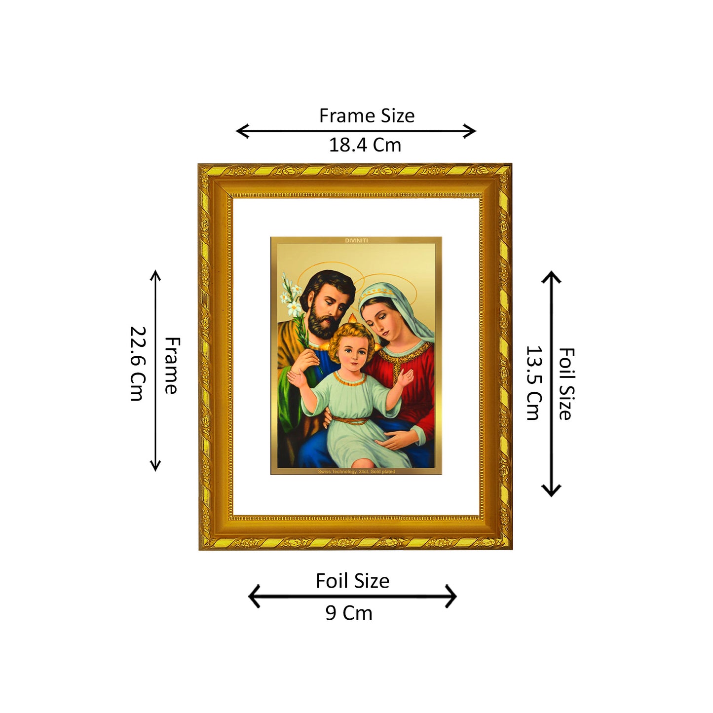 DIVINITI 24K Gold Plated Foil Holy Family Photo Frame for Home Decor, Prayer Room, Table Top, Wall Hanging, Workshop, Gift|DG103 Size 2 (22.6x18.4 CM)