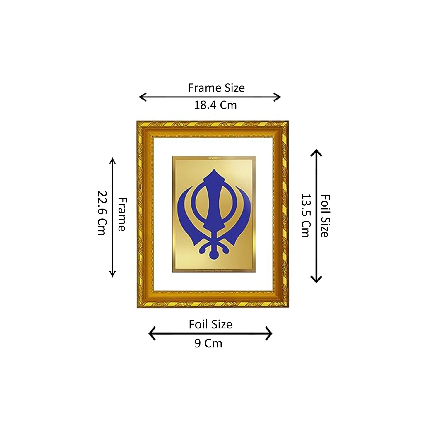 DIVINITI 24K Gold Plated Khanda Sahib Photo Frame for Puja Room, Home Wall Decor, Workshop, Table Top, Premium Gift|DG103 Size 2 (22.6x18.4 CM)