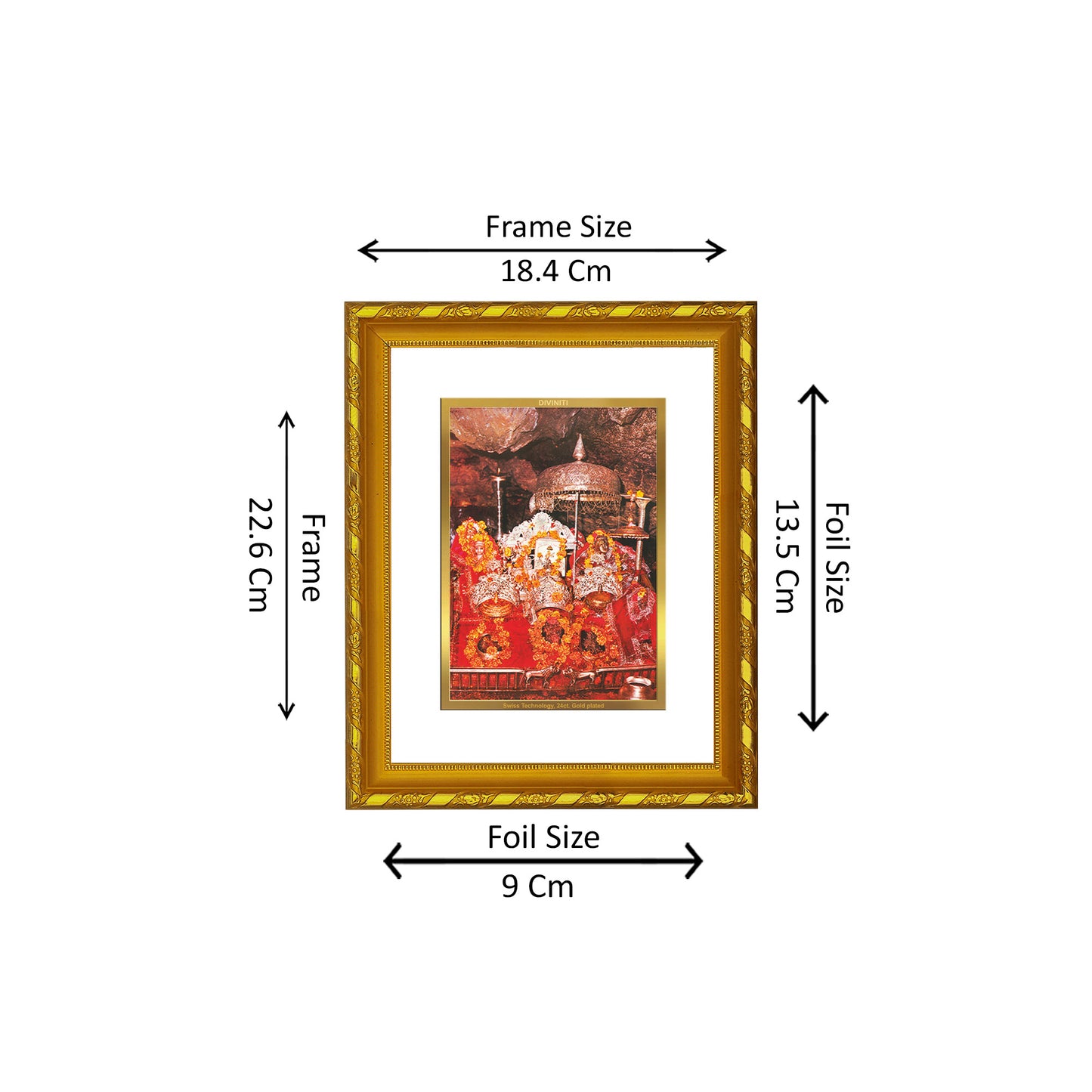 DIVINITI 24K Gold Plated Foil Mata Ka Darbar Photo Frame Idol for Home Wall Decor, Workshop, Table Top, Gift|DG103 Size 2 (22.6x18.4 CM)