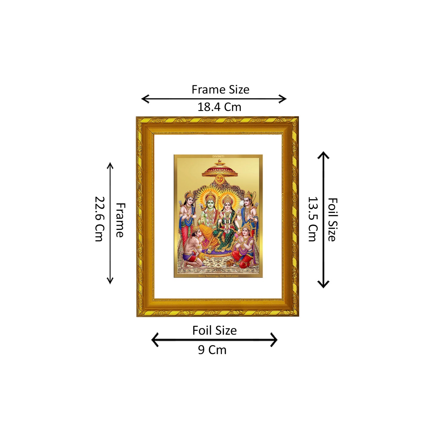 DIVINITI 24K Gold Plated Foil Shri Ram Darbar Photo Frame for Wall Hanging, Workshop, Table Top, Home Decor, Luxury Gift|DG103 Size 2 (22.6x18.4 CM)