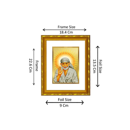 DIVINITI 24K Gold Plated Foil Sai Baba Photo Frame Idol for Puja Room, Home Wall Decor, Workshop, Table Top, Gift|DG103 Size 2 (22.6x18.4 CM)