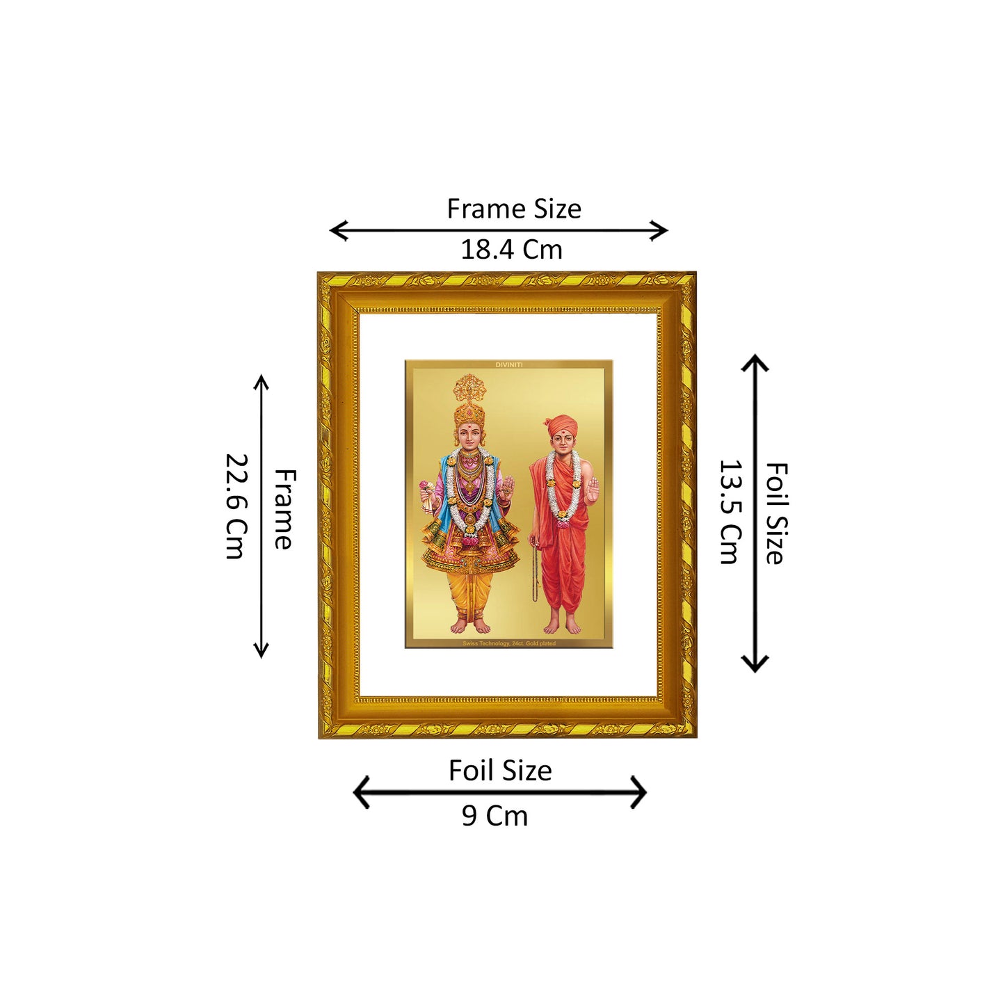 DIVINITI 24K Gold Plated Foil Swami Narayan Photo Frame for Wall Hanging, Workshop, Table Top, Home Decor, Luxury Gift|DG103 Size 2 (22.6x18.4 CM)
