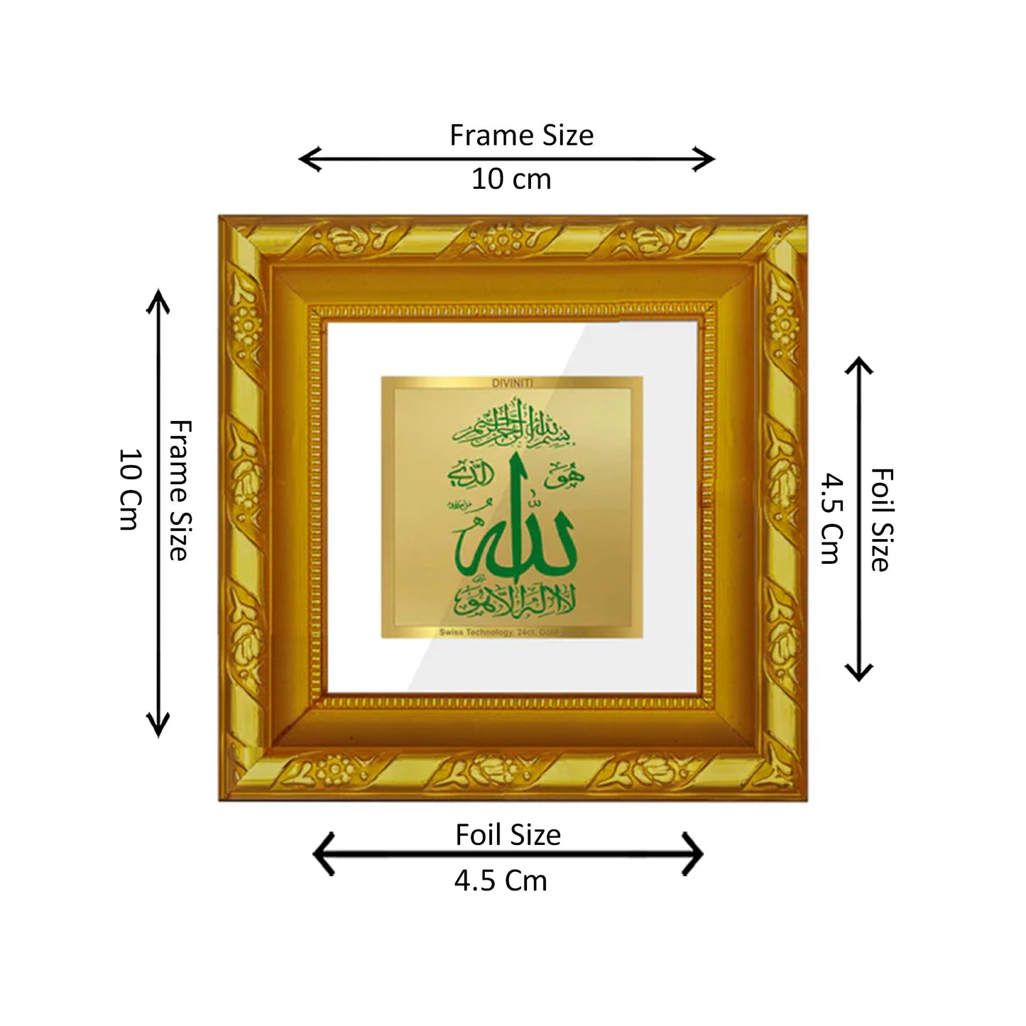 Diviniti 24K Gold Plated Foil Allah Classic Photo Frame for Workshop, Prayer, Home Decor, Table Top, Gift|DG103S1A (10x10 CM)