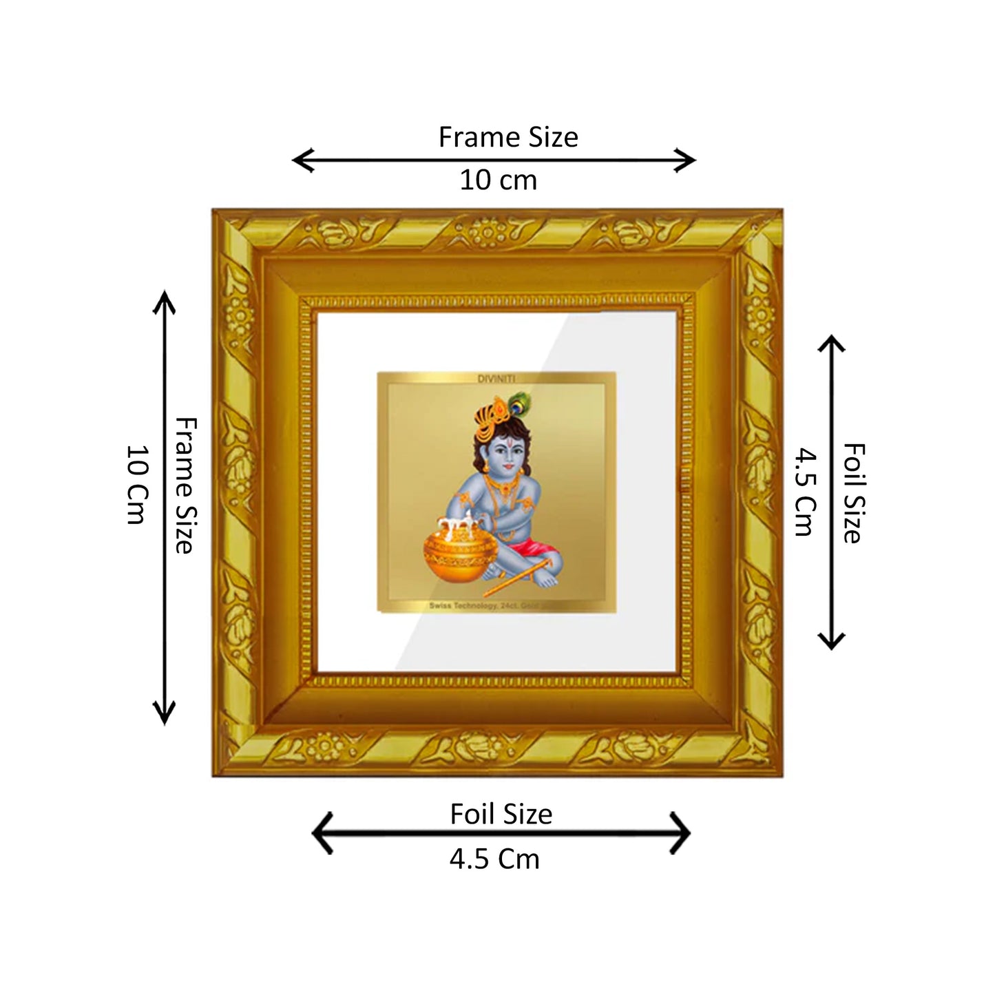 DIVINITI 24K Gold Plated Foil Bal Gopal Stylish Photo Frame for Wall Hanging, Home Decor, Workshop, Table Top, Premium Gifts|DG103S1A (10x10 CM)