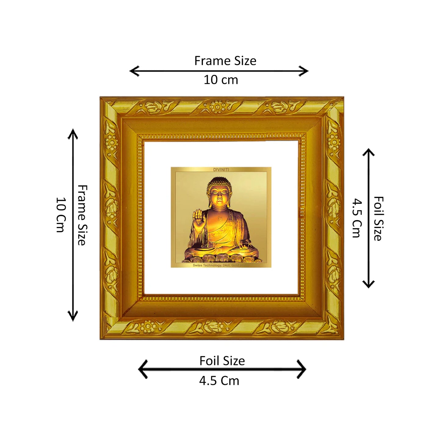 DIVINITI 24K Gold Plated Foil Lord Buddha Wall Photo Frame for Meritnation, Puja Room, Home Decor, Table Top, Gifts|DG103S1A (10x10 CM)