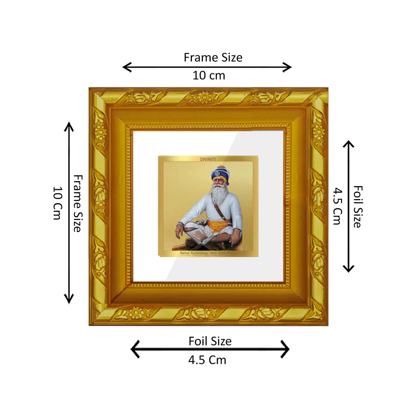 DIVINITI 24K Gold Plated Foil Baba Deep Singh Classic Photo Frame Idol for Home & Office Wall Decor, Puja Room, Table Top, Premium Gifts|DG103S1A (10x10 CM)