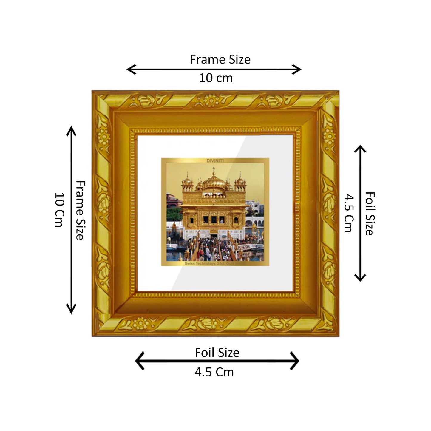 DIVINITI 24K Gold Plated Foil Sachkhand Shri Darbar Sahib (Golden Temple) Stylish Photo Frame for Table Top, Wall Hanging, Home Decor, Premium Gifts|DG103S1A (10x10 CM)