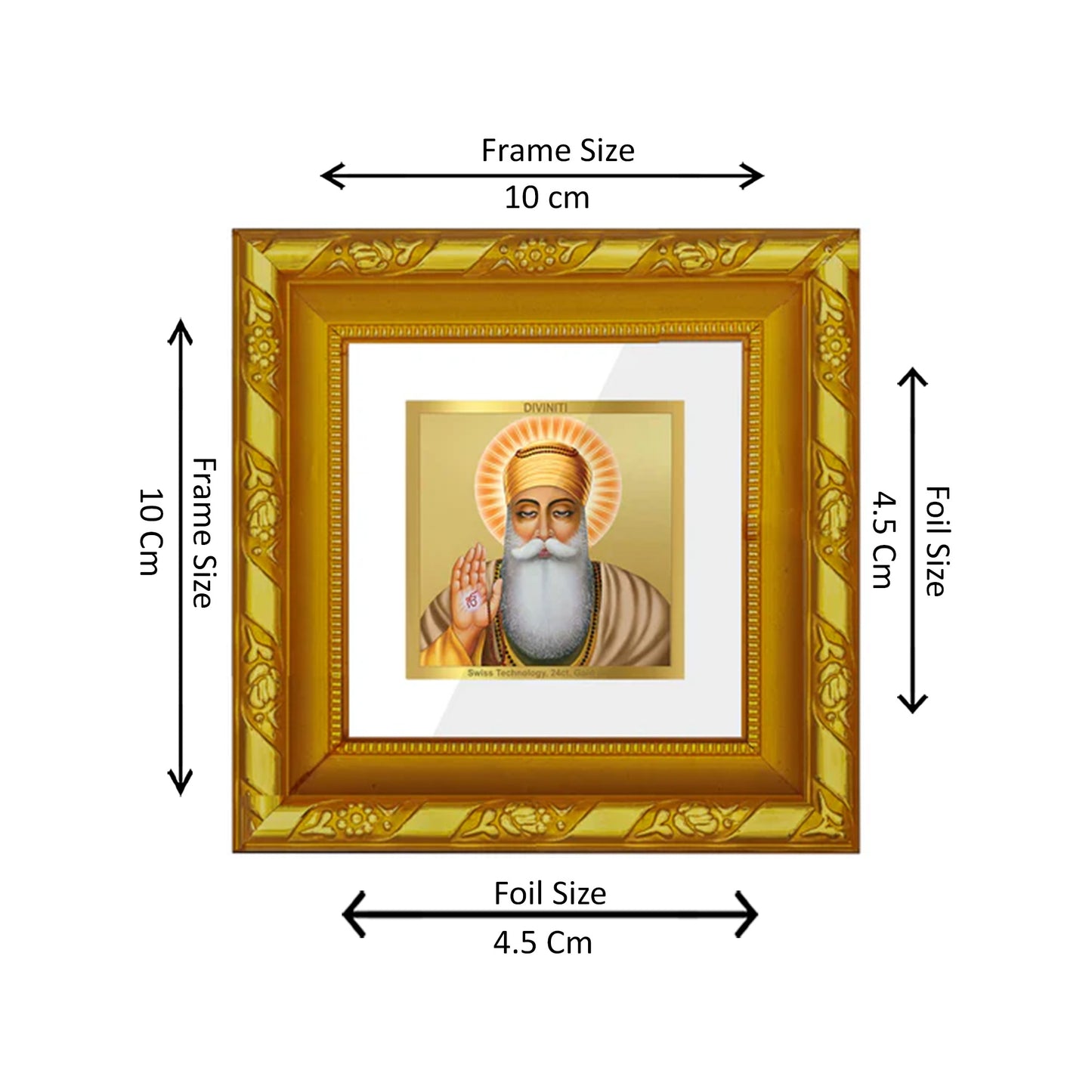 DIVINITI 24K Gold Plated Foil Guru Nanak Dev Ji Photo Frame for Table Top, Home Wall Decor, Workshop, Premium, Gifts|DG103S1A (10x10 CM)