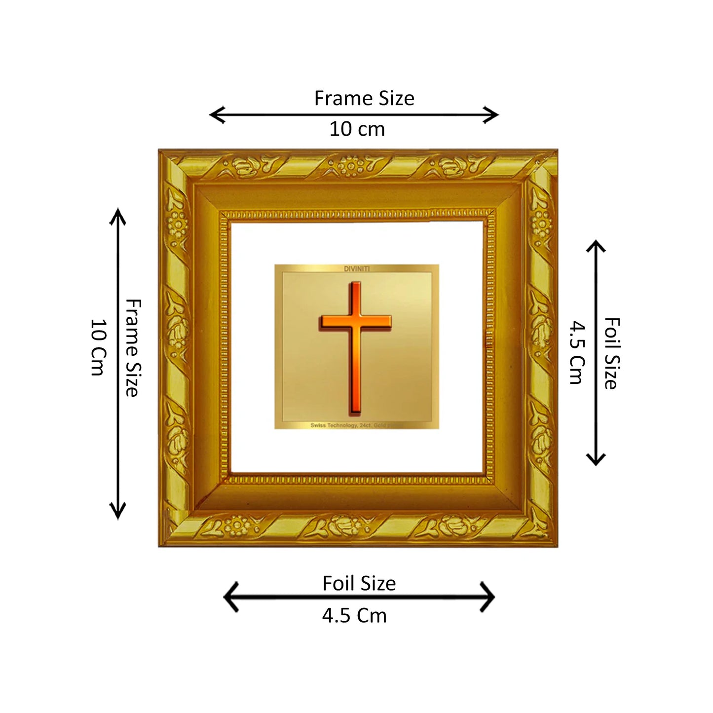 DIVINITI 24K Gold Plated Foil Holy Cross Photo Frame for Wall Hanging, Home Decor, Table Top, Workshop, Premium Gifts|DG103S1A (10x10 CM)