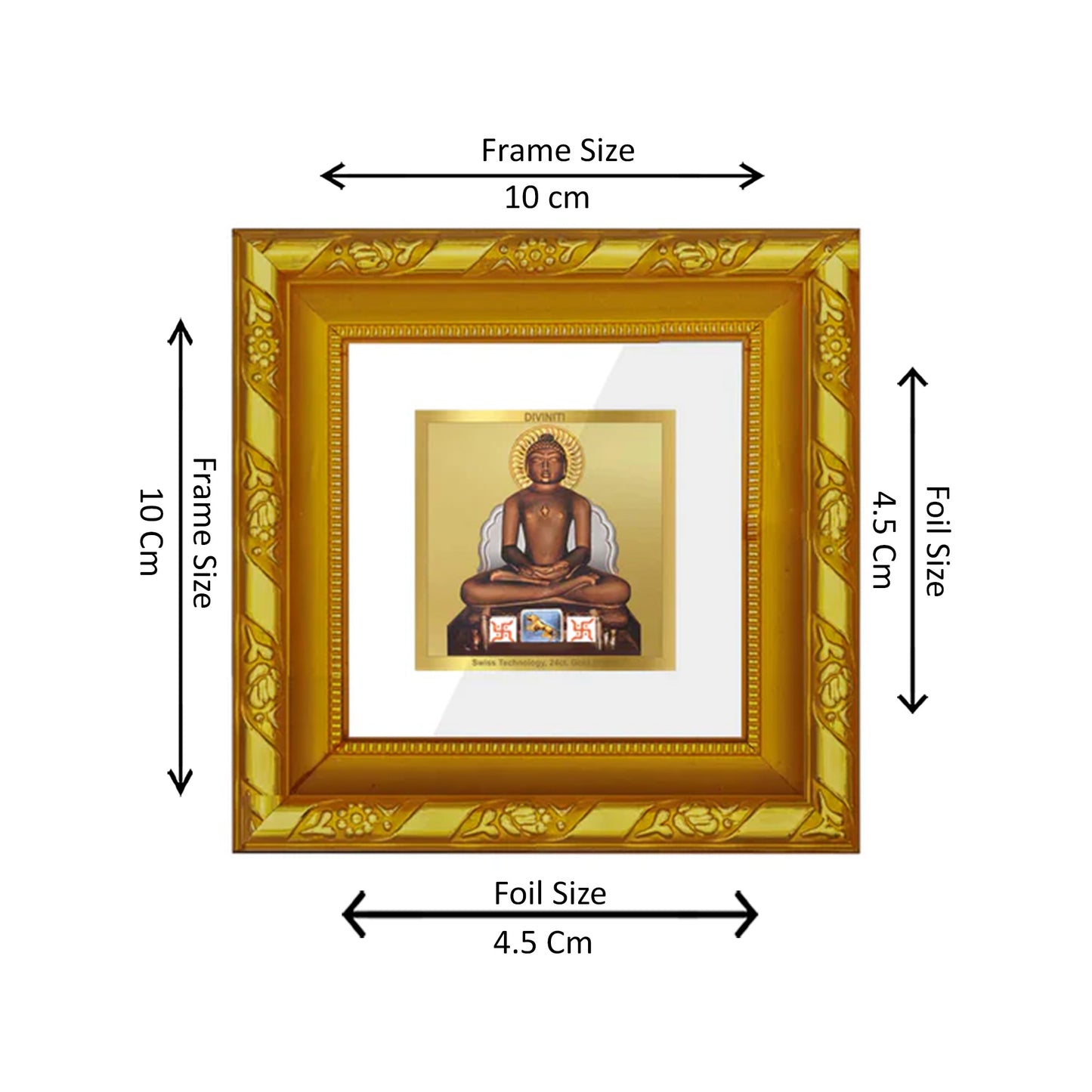 DIVINITI 24K Gold Plated Foil Mahavira Modern Photo Frame Idol for Workshop, Home Wall Decor,Puja Room, Table Top, Gifts | DG103S1A (10x10 CM)