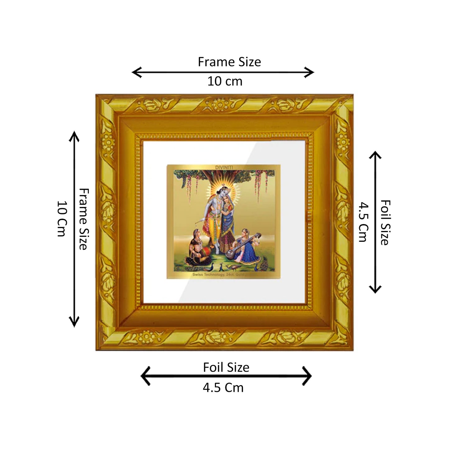 DIVINITI 24K Gold Plated Radha Krishna Stylish Wall Photo Frame Idol for Workshop, Home Decor, Puja Room, Premium Gifts | DG103S1A (10x10 CM)