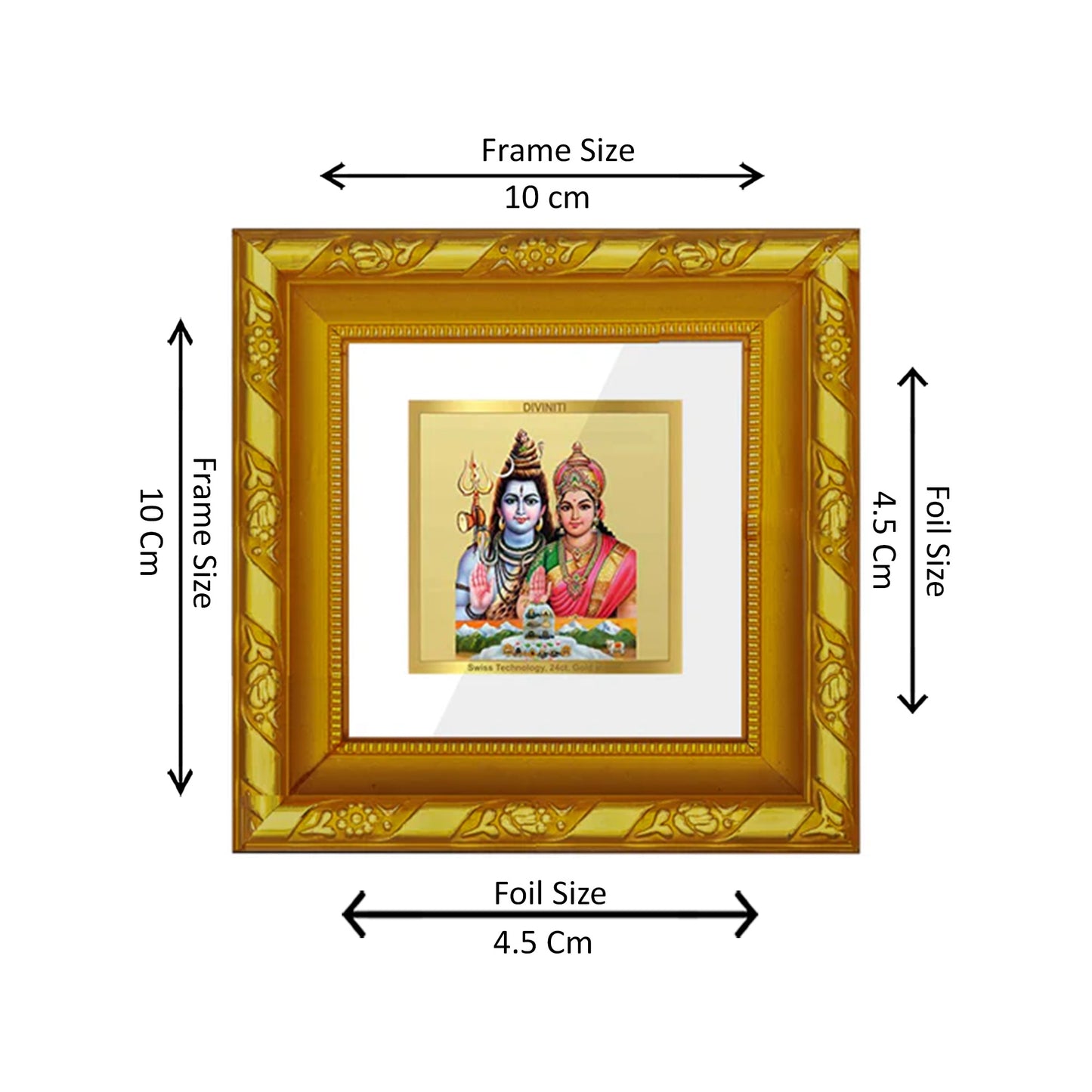 DIVINITI 24K Gold Plated Foil Shiv Parvati Photo Frame Idol for Home Decor, Puja Room, Wall Hanging, Table Top, Workshop, Gifts | DG103S1A (10x10 CM)