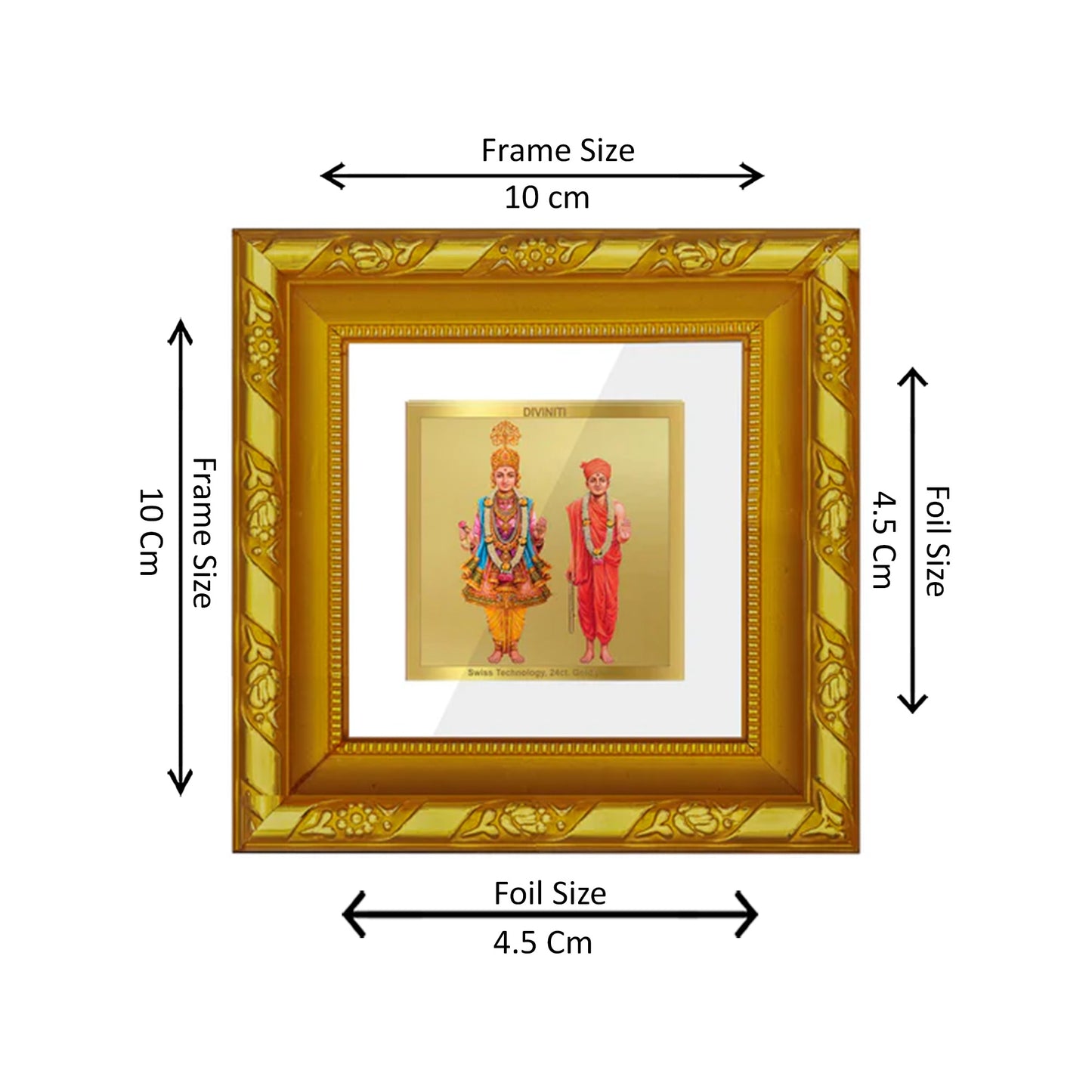 DIVINITI 24K Gold Plated Foil Swami Narayan Photo Frame Idol for Table Top, Home Decor, Workshop, Puja Room, Wall Hanging, Gifts | DG103S1A (10x10 CM)