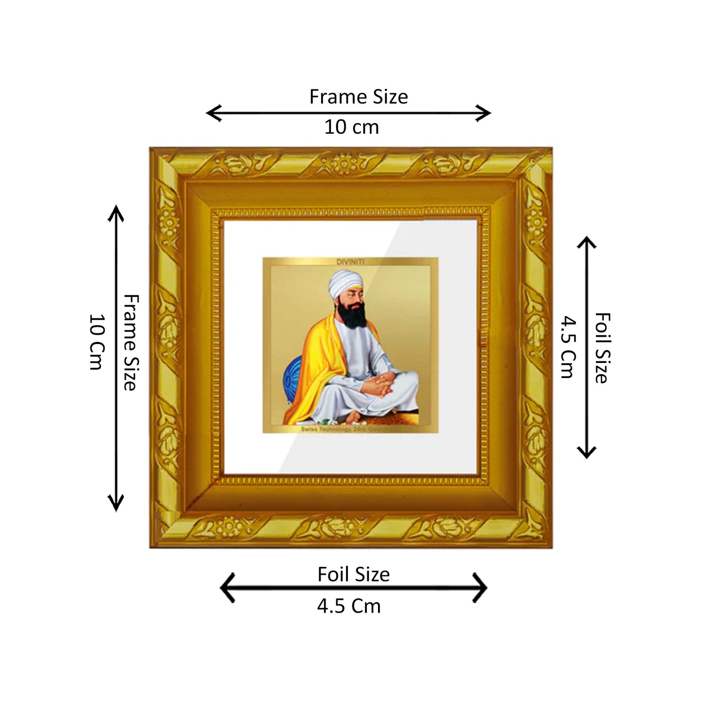 DIVINITI 24K Gold Plated Foil Guru Tegh Bahadar Sahib Ji Photo Frame for Home Decor, Wall Hanging, Puja Room, Workshop, Gifts|DG103S1A (10x10 CM)
