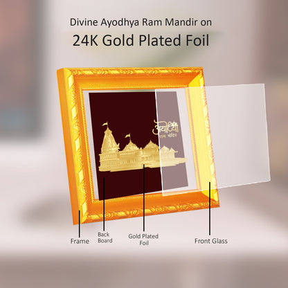 DIVINITI 24K Gold Plated Foil Ram Mandir for Home & Office Decor, Wall Hanging, Table Decor, Puja & Festival Gift DG 103 Size 1 (15.3x14.9 CM)