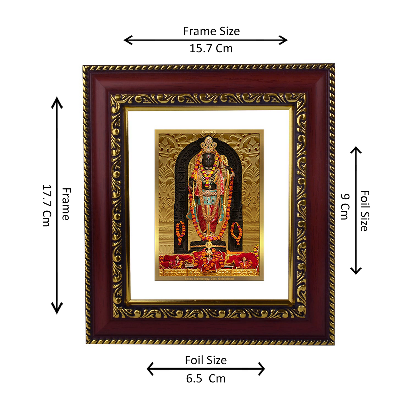 DIVINITI 24K Gold Plated Foil Ram Lalla Photo Frame for Home & Office Decor, Table Top, Wall Decor, Puja Room & Gift DG 105 Size 1 (17.7x15.7 CM)