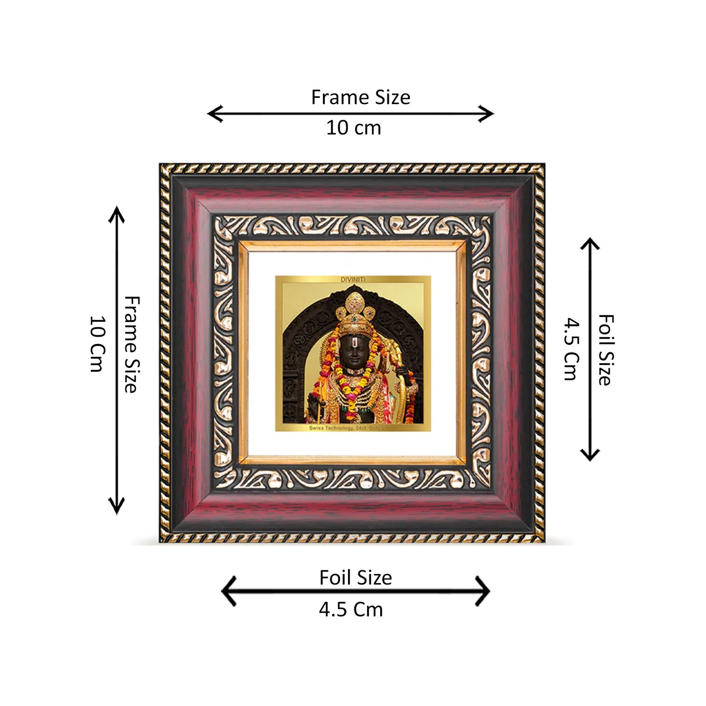 DIVINITI 24K Gold Plated Lord Ram Lalla Photo Frame Idol for Home Decor, Workshop, Puja Room, Wall Hanging, Table Top, Gifts|DG105S1A (10x10 CM)