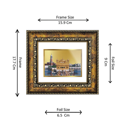 DIVINITI 24K Gold Plated Foil Sachkhand Shri Darbar Sahib (Golden Temple) Wall Photo Frame, Table Decor for Home & Office Decor Gift Items DG 113 Size 1 (17.7x15.9 CM)