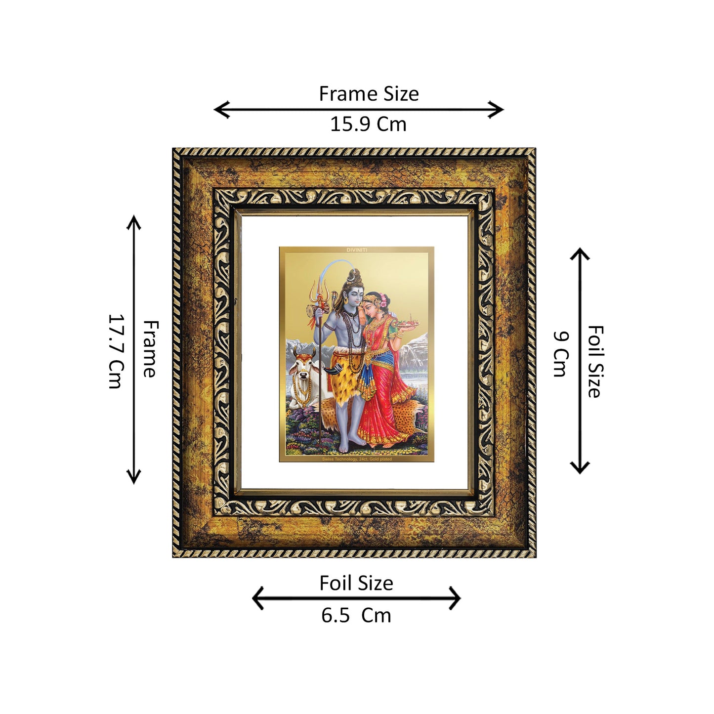 DIVINITI 24K Gold Plated Foil Shiva with Parvati Wall Photo Frame, Table Decor for Home & Office Decor Gift Items DG 113 Size 1 (17.7x15.9 CM)