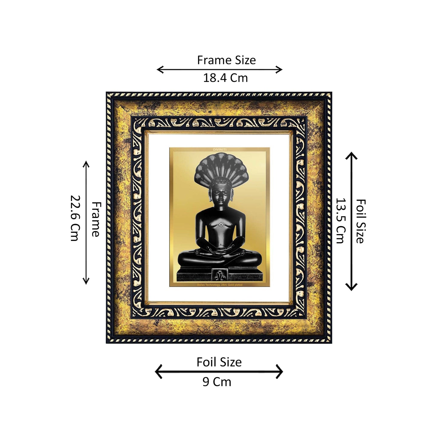 DIVINITI 24K Gold Plated Parshvanatha Traditional Photo Frame Idol for Home Decor, Table Top, Wall Hanging, Workshop, Premium Gift|DG113 Size 2 (22.6x18.4 CM)