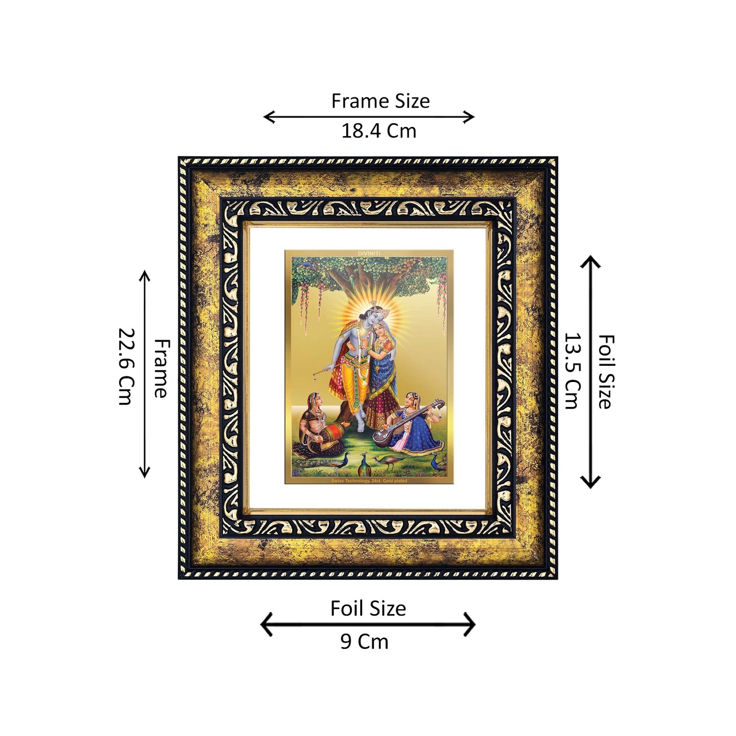 DIVINITI 24K Gold Plated Radha Krishna Modern Photo Frame Idol for Wall Hanging, Workshop, Table Top, Home Decor, Luxury Gift|DG113 Size 2 (22.6x18.4 CM)