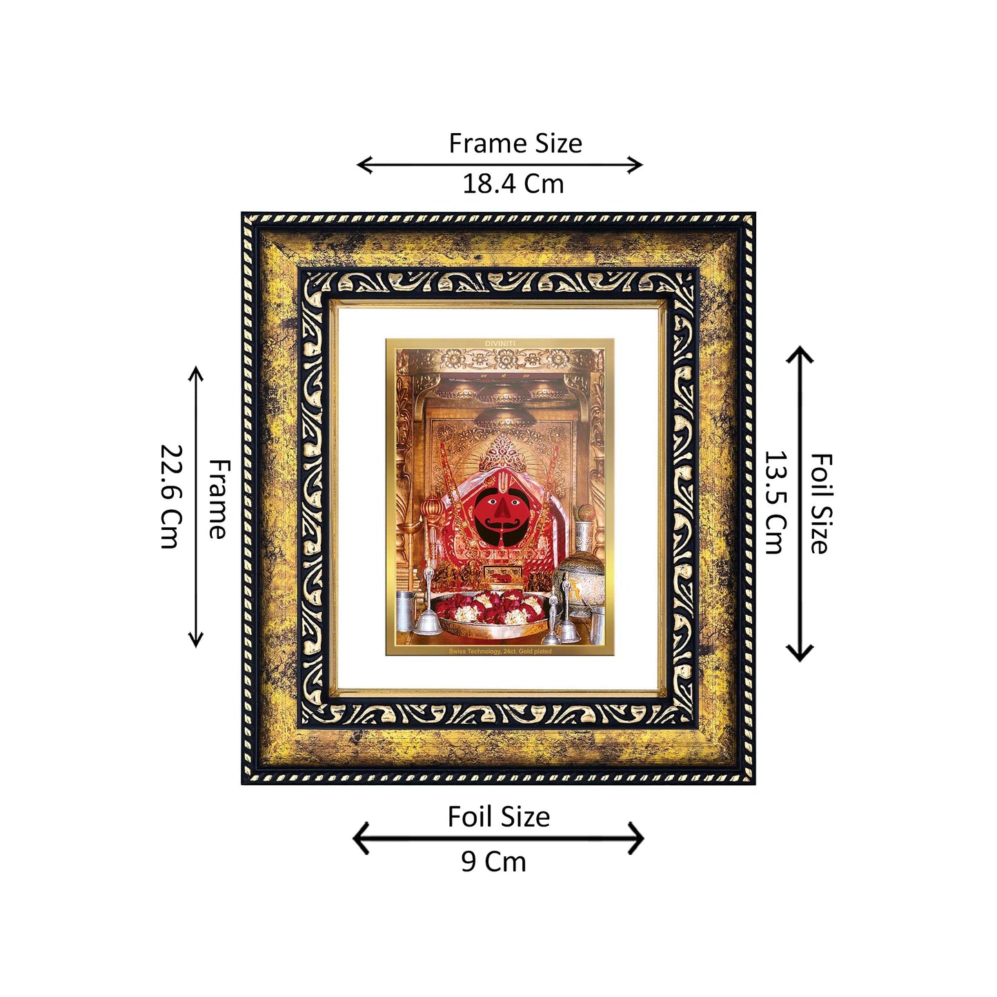 DIVINITI 24K Gold Plated Foil Salasar Balaji Luxurious Photo Frame Idol for Home Wall Decor, Workshop, Table Top, Premium Gift|DG113 Size 2 (22.6x18.4 CM)