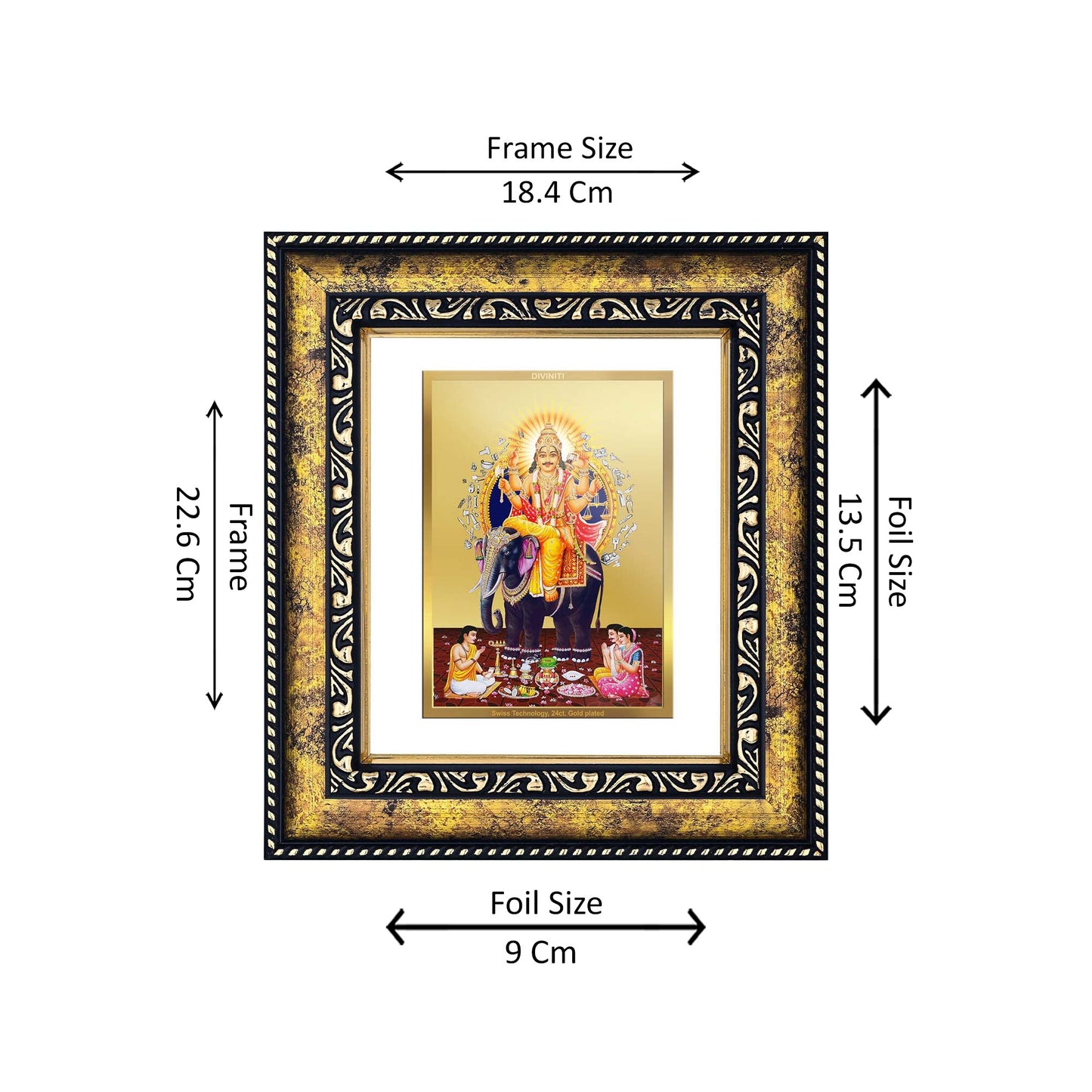 DIVINITI 24K Gold Plated Vishwakarma Luxurious Photo Frame Idol for Home Wall Decor, Workshop, Table Top, Premium Gift|DG113 Size 2 (22.6x18.4 CM)