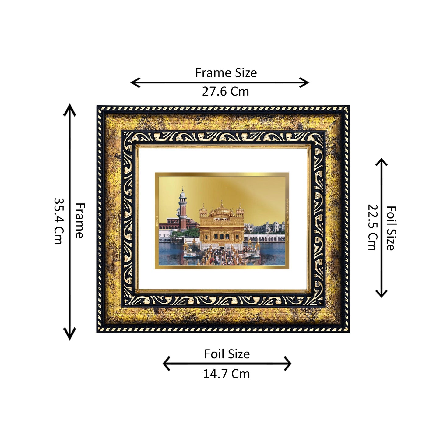 DIVINITI 24K Gold Plated Sachkhand Shri Darbar Sahib (Golden Temple) Wall Photo Frame for Home Decor, Wall Hanging, Table Top, Puja Room & Gift DG113S3 (27.6X35.4 CM)