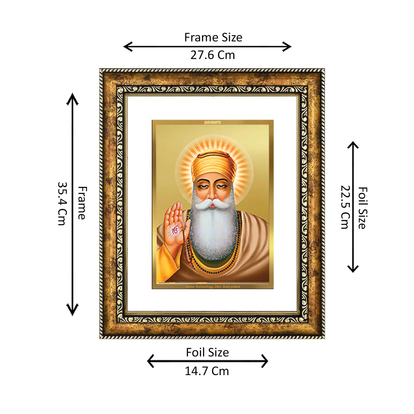 DIVINITI 24K Gold Plated Guru Nanak Dev Ji Wall Photo Frame for Home Decor, Wall Hanging, Table Top, Puja Room & Gift DG113S3 (27.6X35.4 CM)