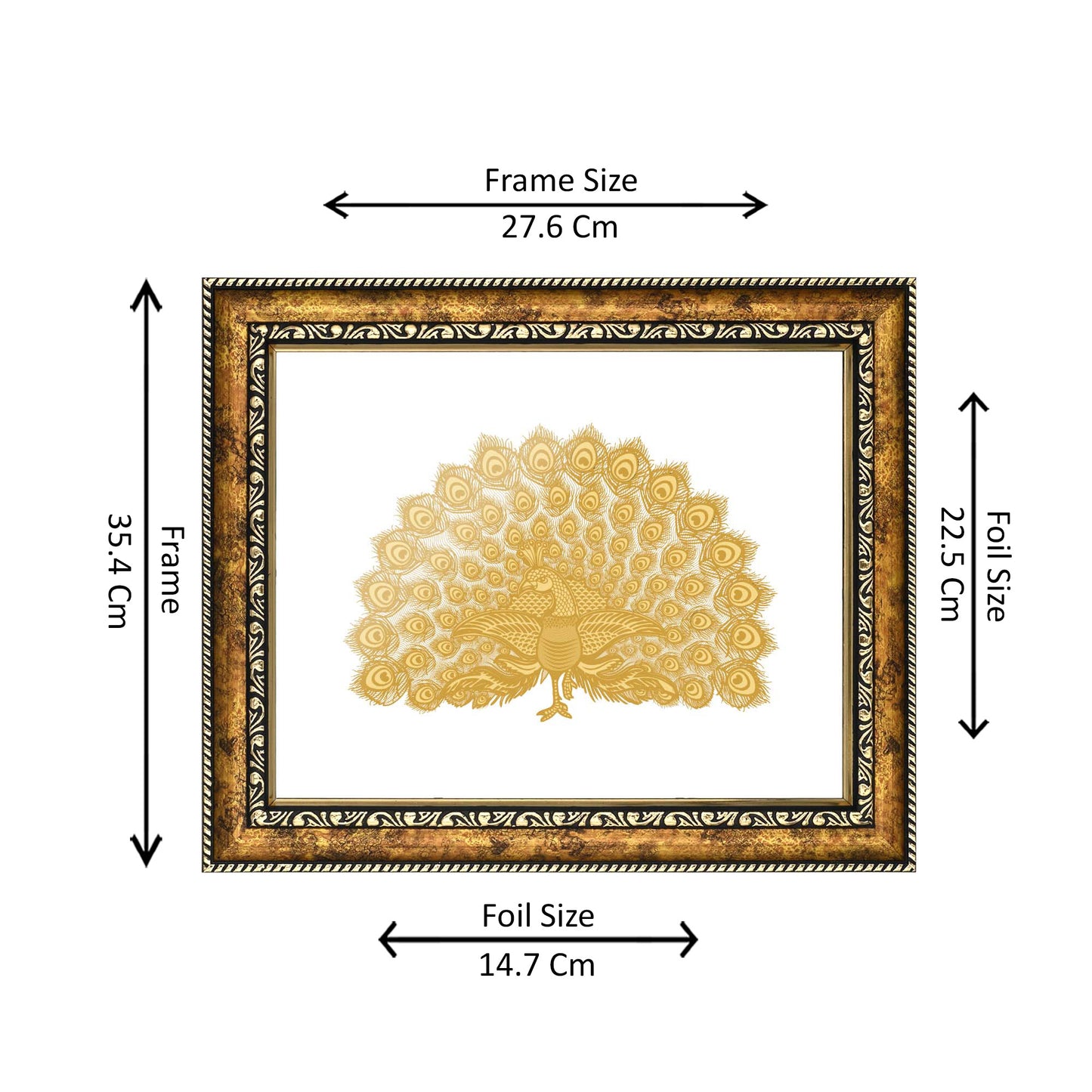 Diviniti 24K Gold Plated Foil Peacock Photo Frame for Home Décor, Wall Hanging, Living Room, Hall, Guest Room, Showpiece & Gift DG113S3 (27.6X35.4 CM)