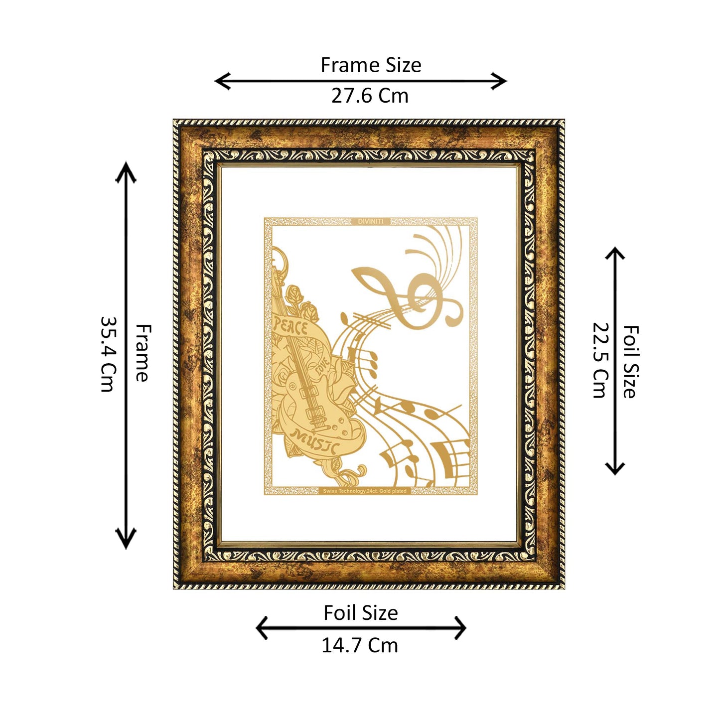 Diviniti 24K Gold Plated Foil Musical Note Photo Frame for Home Decor, Living Room, Hall, Guest Room, Table Top, Showpiece & Gift DG113S3 (27.6X35.4 CM)