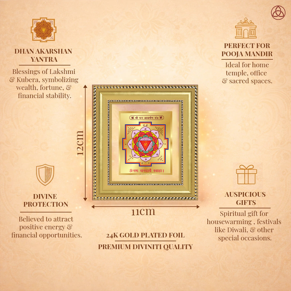 Shri Dhan Akarshan Yantra | Sacred Wealth Attraction Wall Frame in 24K Gold Plated Foil