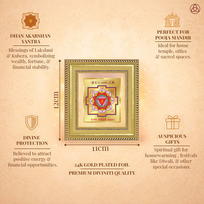 Shri Dhan Akarshan Yantra | Sacred Wealth Attraction Wall Frame in 24K Gold Plated Foil