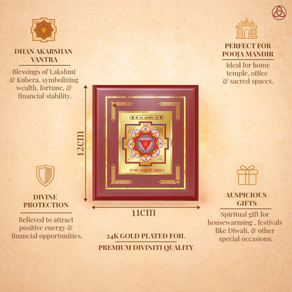 Shri Dhan Akarshan Yantra framed in 24K gold plated foil, symbolizing balance of planetary energies and harmony.
