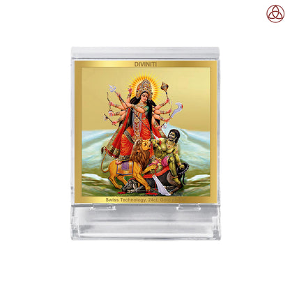 Durga Mahishasura | Divine Goddess Durga Car Dashboard & Tabletop Photo Frame in 24K Gold Plated Foil