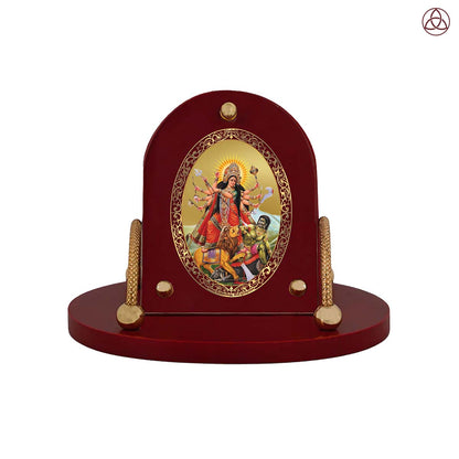 Durga Mahishasura | Divine Goddess Durga Car Dashboard & Tabletop Photo Frame in 24K Gold Plated Foil