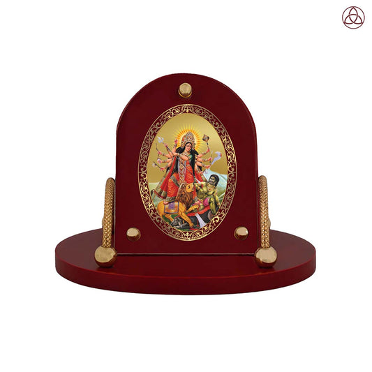 Durga Mahishasura | Divine Goddess Durga Car Dashboard & Tabletop Photo Frame in 24K Gold Plated Foil