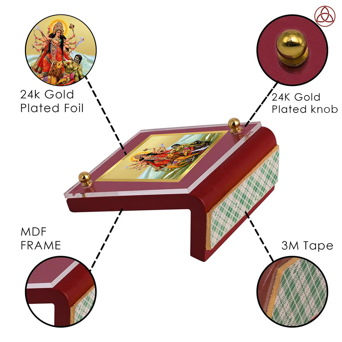 Durga Mahishasura | Divine Goddess Durga Car Dashboard & Tabletop Photo Frame in 24K Gold Plated Foil