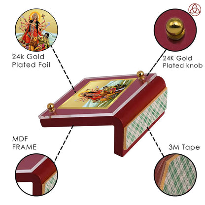 Durga Mahishasura | Divine Goddess Durga Car Dashboard & Tabletop Photo Frame in 24K Gold Plated Foil