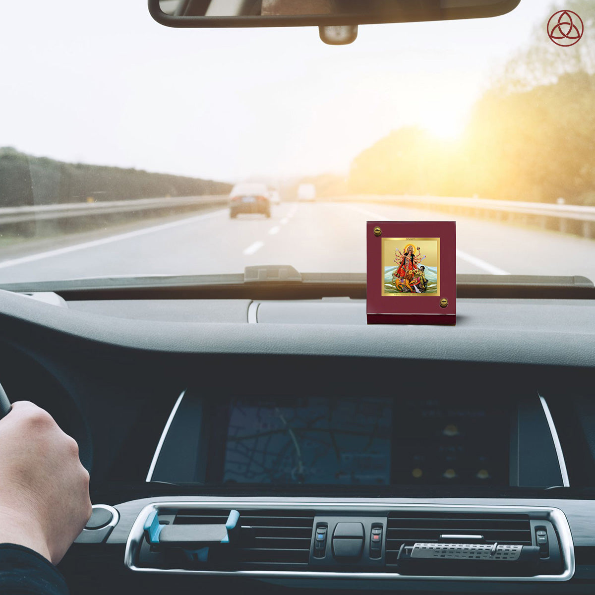 Durga Mahishasura | Divine Goddess Durga Car Dashboard & Tabletop Photo Frame in 24K Gold Plated Foil