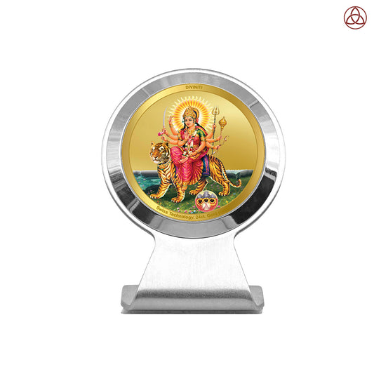 Durga Mata | Divine Goddess Durga Car Dashboard & Tabletop Photo Frame in 24K Gold Plated Foil