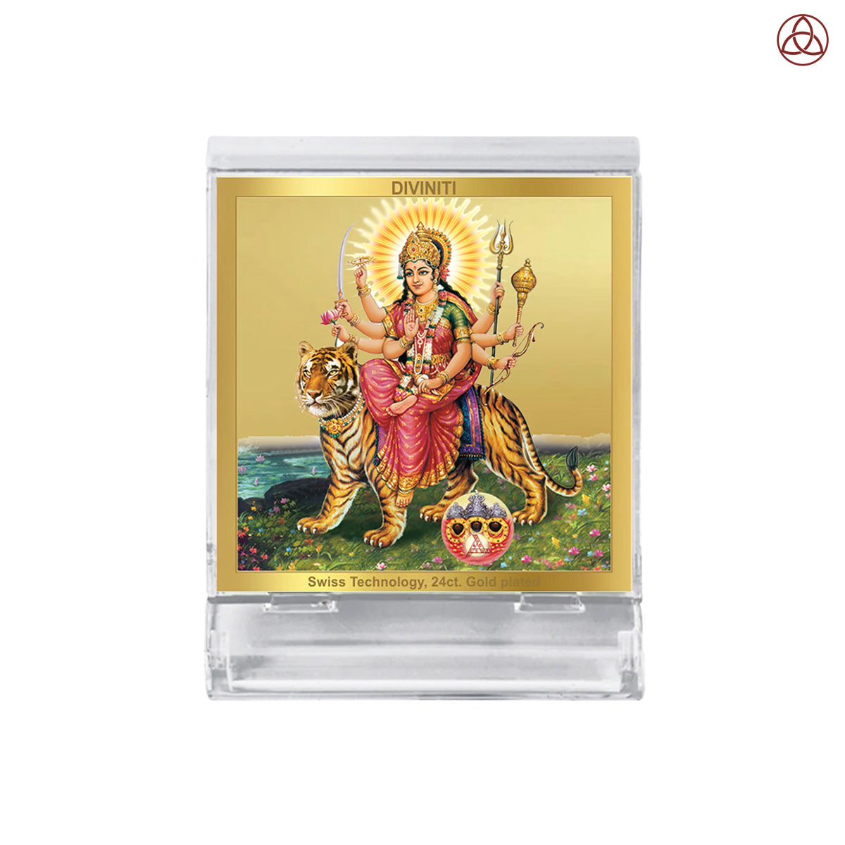 Durga Mata | Divine Goddess Durga Car Dashboard & Tabletop Photo Frame in 24K Gold Plated Foil