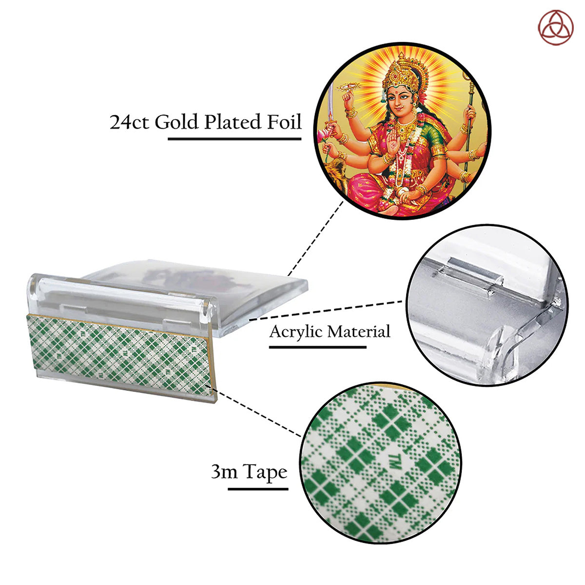 Durga Mata | Divine Goddess Durga Car Dashboard & Tabletop Photo Frame in 24K Gold Plated Foil
