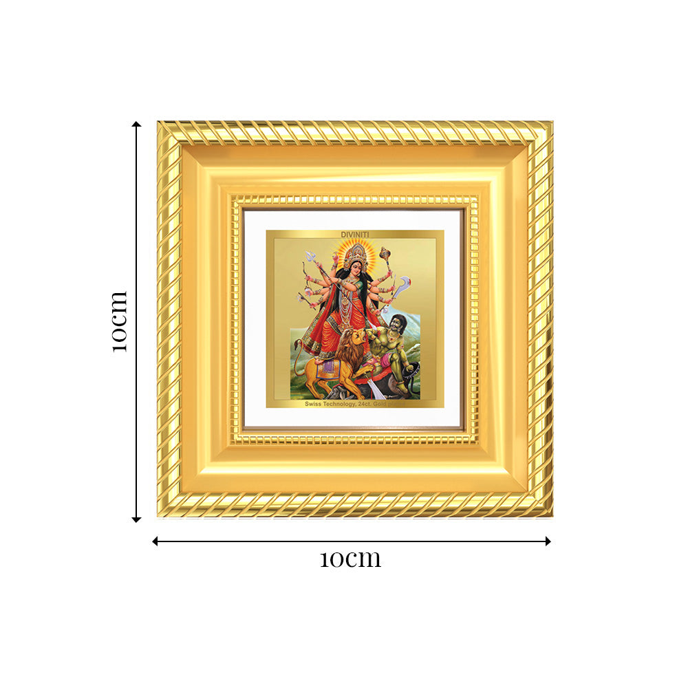 Diviniti Durga Mahishasura Mardini Tabletop Frame in 24K Gold Plated Foil | Power, Victory & Divine Protection | DG015S1A (10x10 CM)