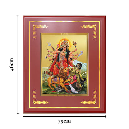 Durga-Mahishasura Mardini | Goddess Durga Slaying Mahishasura Wall & Tabletop Frame in 24K Gold Plated Foil