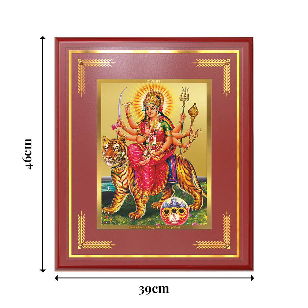 Durga Sherawali Mata with Pind | Divine Wall Mount Photo Frame in 24K Gold Plated Foil