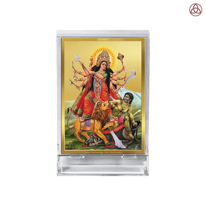 Durga Mahishasura Mardini | Goddess Durga Slaying Mahishasura Car Dashboard Frame in 24K Gold Plated Foil